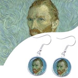 Van Gogh Self-Portrait Painting Drop Glass Earrings